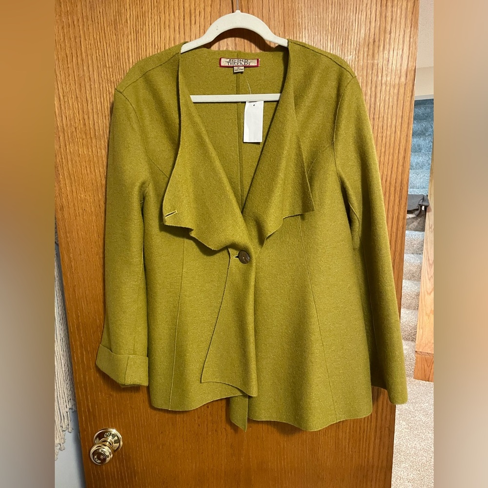 Chartreuse Asymmetrical cardigan Jacket. Alpaca and Wool Sz XL
